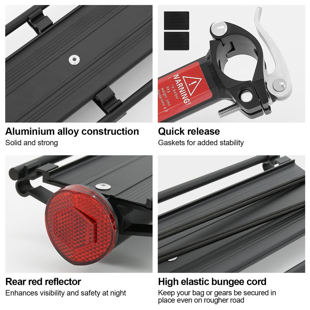 Bike Cargo Rack Rear Bike Rack Quick Release Cycle Aluminium Alloy Luggage Carrier Racks with Reflector