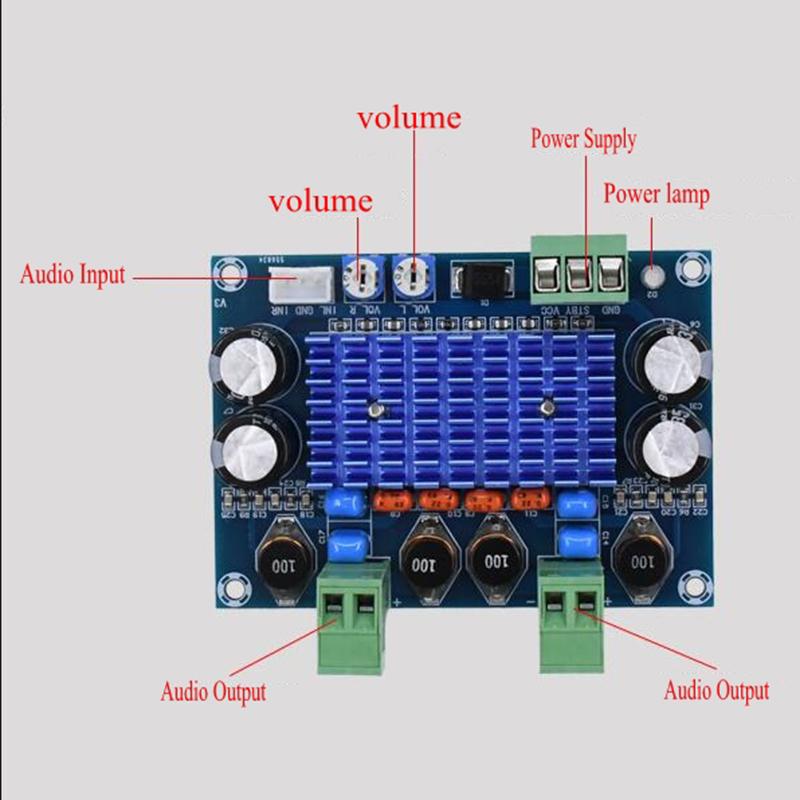 XH-M572 Плата цифрового усилителя мощности высокой мощности TPA3116D2 Шасси, предназначенное для подключаемого модуля усилителя HIFI с выходом 5-28 В 2x120 Вт