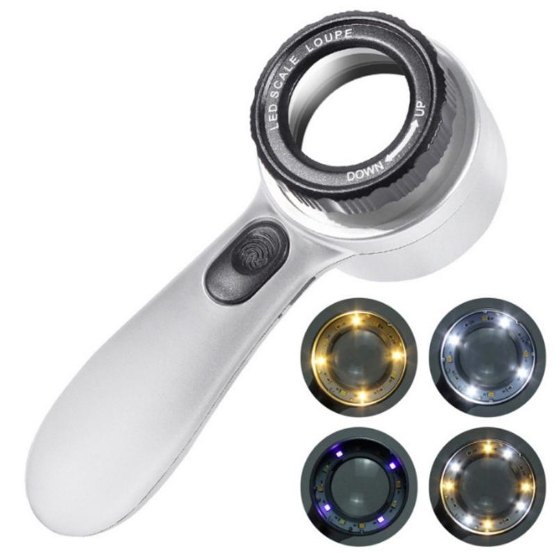 30x Magnification Jewelry Authenticity Tool With 4 Color LED Lighting Rechargeable Handheld Magnifier For Antique Coin Stamps Inspection