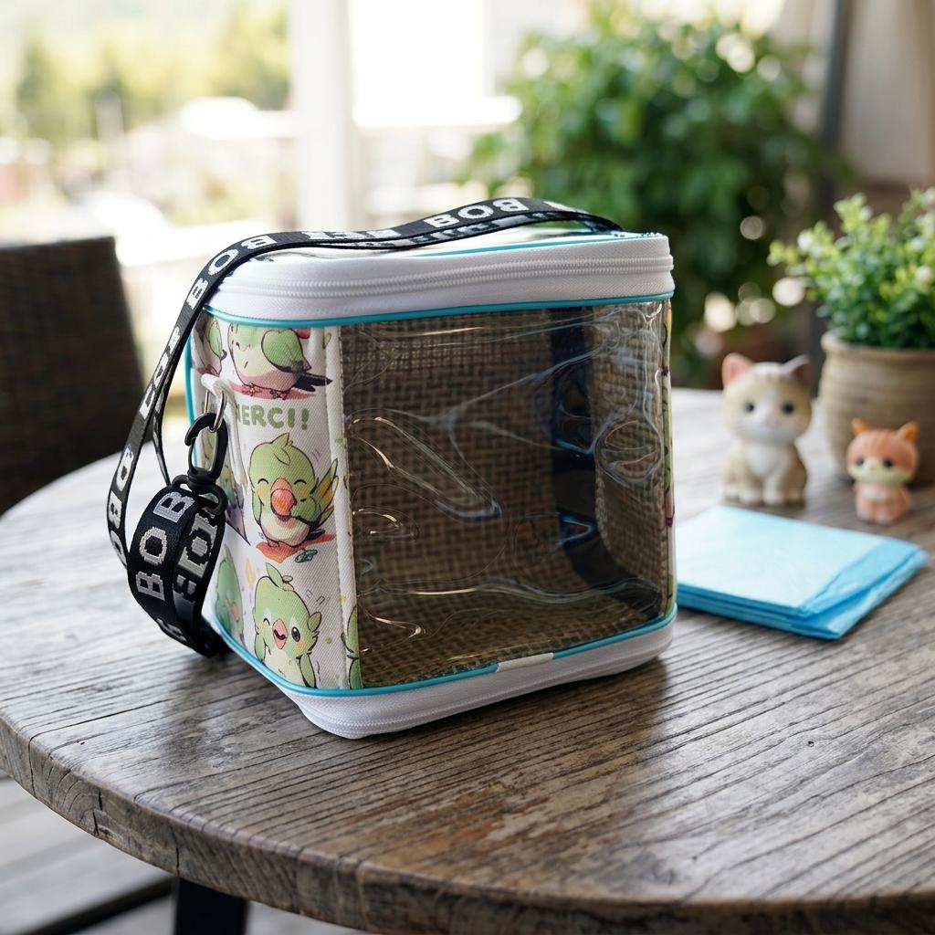Portable Bird Cage Transparent Sling Bag for Parakeets Cockatiels and Medium Sized Birds with Ventilation Design