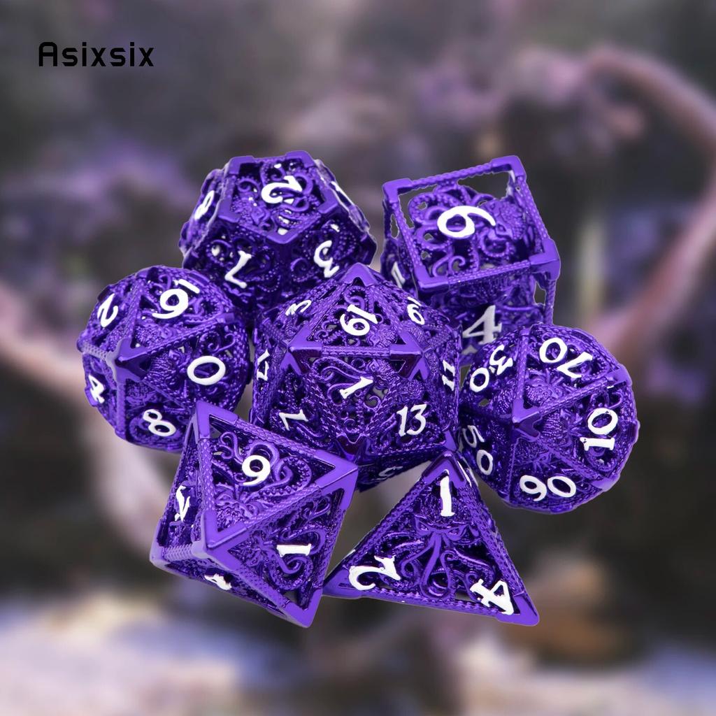 7 Pcs Purple White Squid Metal Dice Hollow Metal Polyhedral Dice Set Suitable for Role-Playing RPG  Board Game Card Game