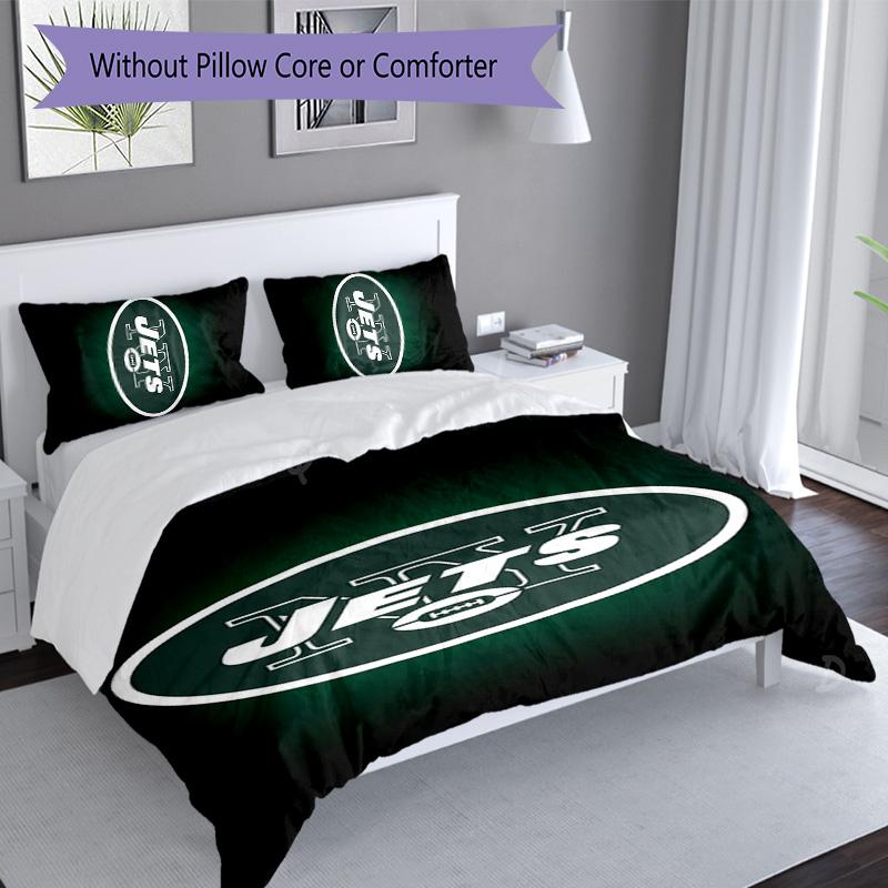 3pcs New York Jets logo pattern bedding set duvet cover set includes duvet cover &pillowcases, perfect all season bedroom decoration & gift