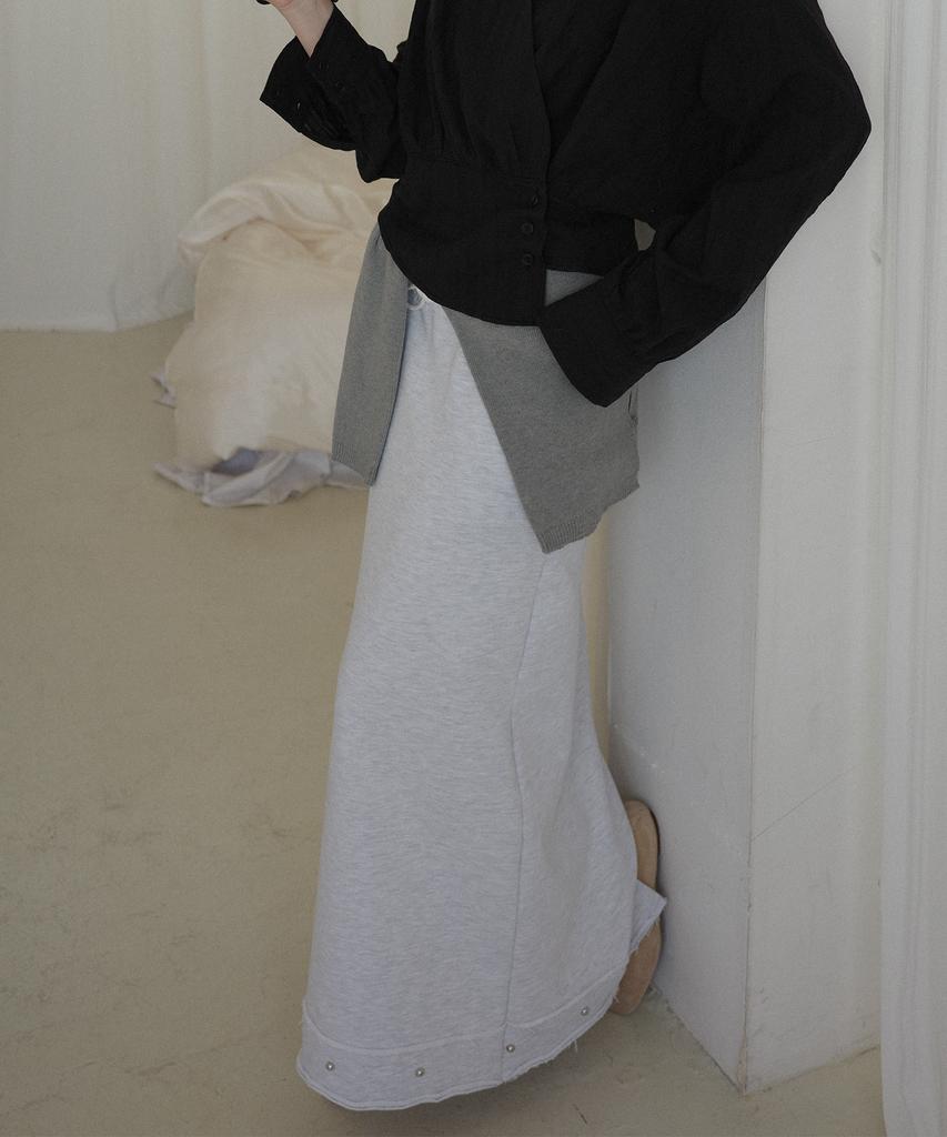 Salon De Yon Studded Sweat Skirt_ Melange Gray