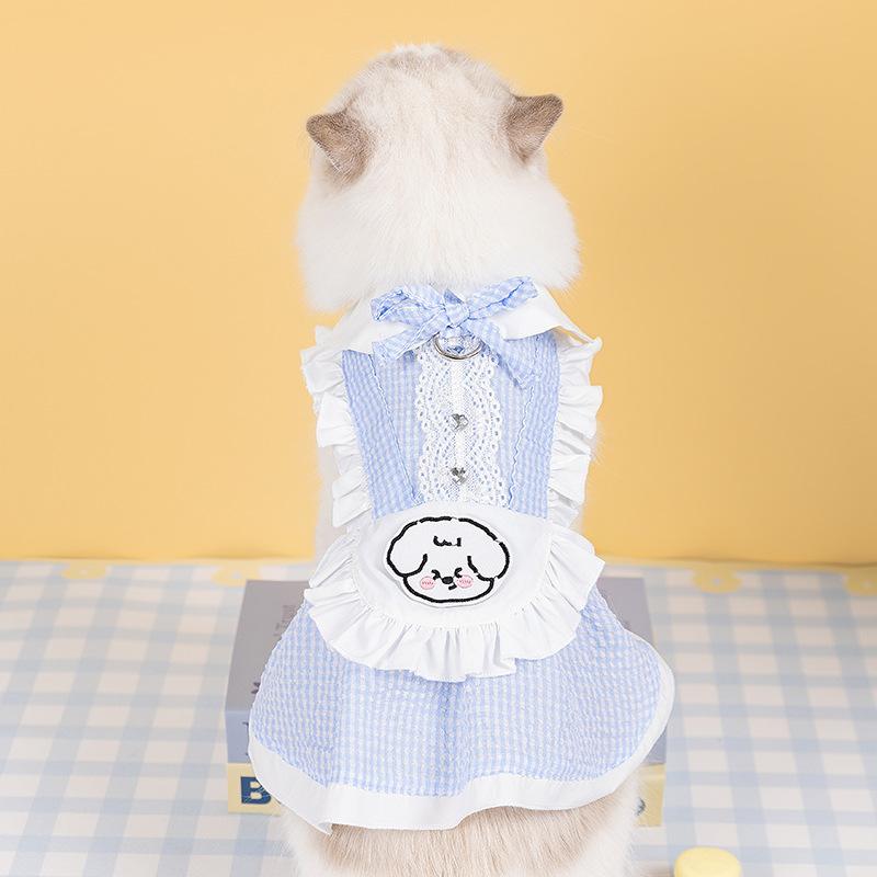 Cat Clothes Lace Lady Traction Skirt Spring and Summer Thin Breathable Blue Cat Hairless Cat Pet Clothes