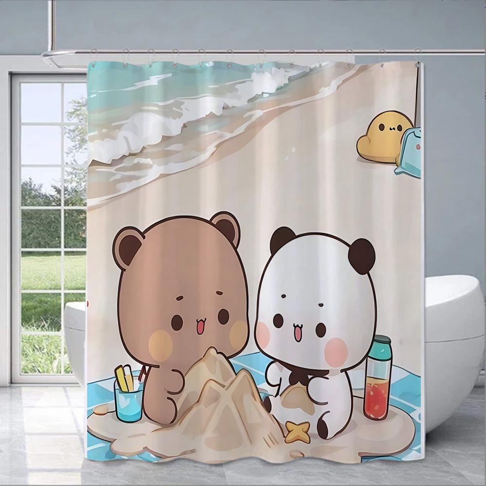 Shower Curtain Waterproof Polyester Fabric Paint Colorful Cartoon Q-Quarto B-Bubu Bath Curtains Home Bathroom Decor With Hook