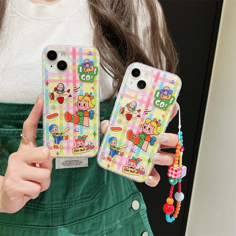 Ins цветной клетчатый чехол для iPhone17ProMax iPhone 15/14/13 с ремешком для мальчиков и девочек