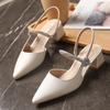 Temperament Versatile Light Mouth Single Shoes Pointed Solid Color Thick Heel Women's Shoes Silver
