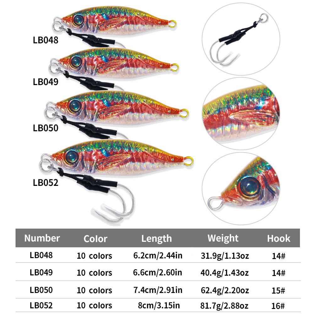 30G 40G 60G 80G Metal Jig Candy Casting Lead Bait Jigging Bait Slow Pitch With Assist Hooks Jigs Lure