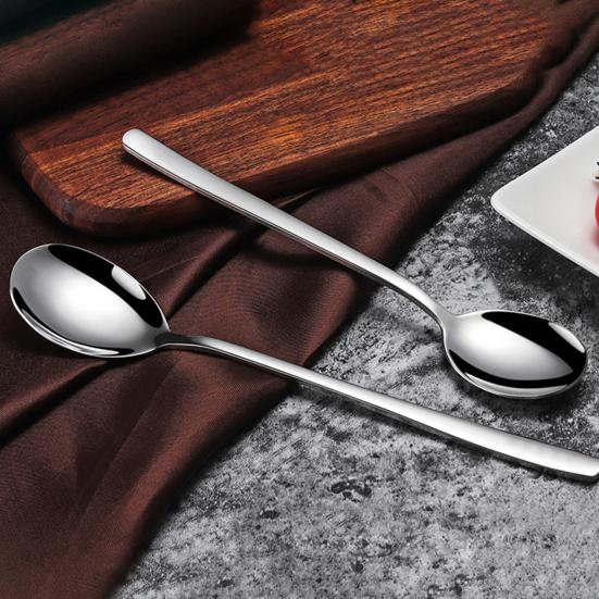 Ложка для супа из нержавеющей стали Прочные нержавеющие десертные столовые ложки Удобная ручка Ложки с круглыми краями для кухни Ресторан Банкет Пикник