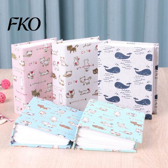Literary Style Photo Album Mini Printed Fabric Slip-In Album, Portable Floral Print Scrapbook with Transparent Sleeve Pages, Lightweight Easy