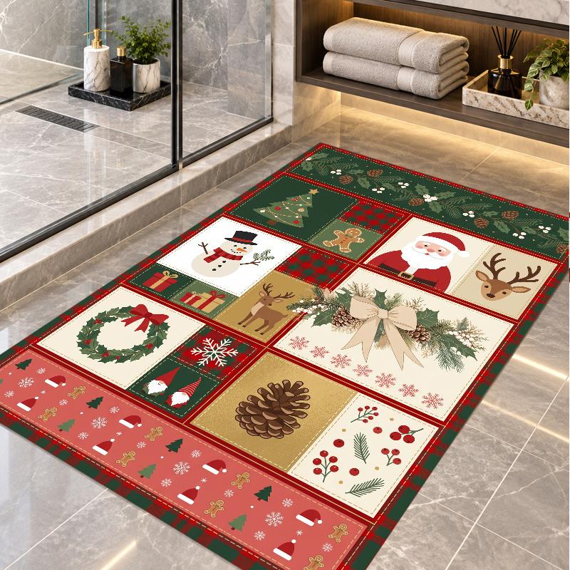 Tapete de Chão com Tema de Natal, Tapete de Área Macio, Decoração de Feriado para Casa Indoor de Natal