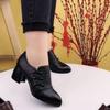 Fashion 2024 Autumn New Hot Selling High Heels Soft Leather Double Breasted Low Top Shoes Women's Shoes Retro Mom Shoes Zapatos Mujer