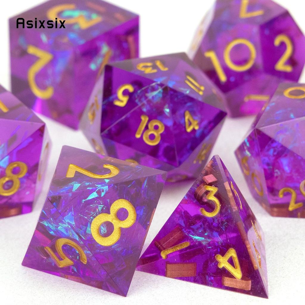 7 шт. фиолетовые золотые кубики с острыми краями из смолы, многогранные кубики, подходящие для ролевых ролевых игр, настольная игра