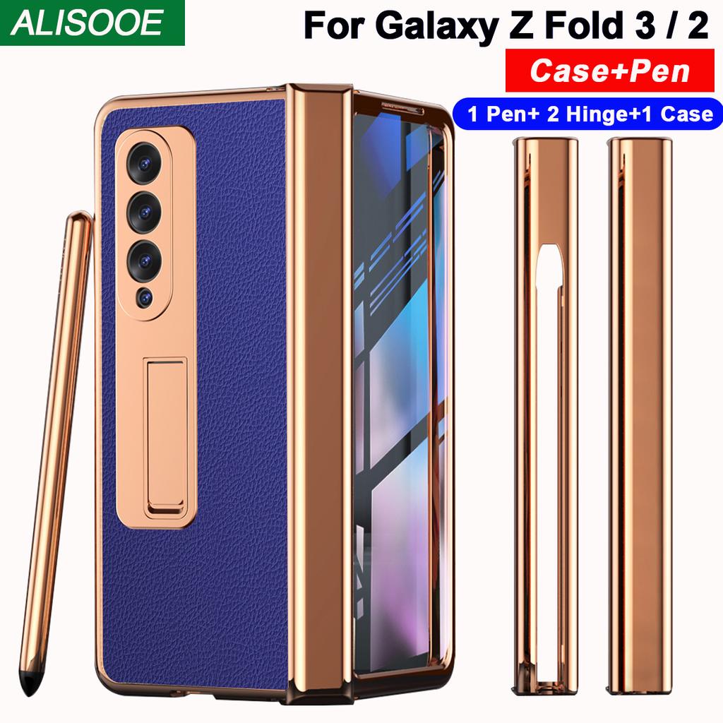 2 шт. шарнир с ручкой для Samsung Galaxy Z Fold 3 2 5g чехол с гнездом для сенсорной ручки передний экран стеклянная подставка-держатель кожаный чехол