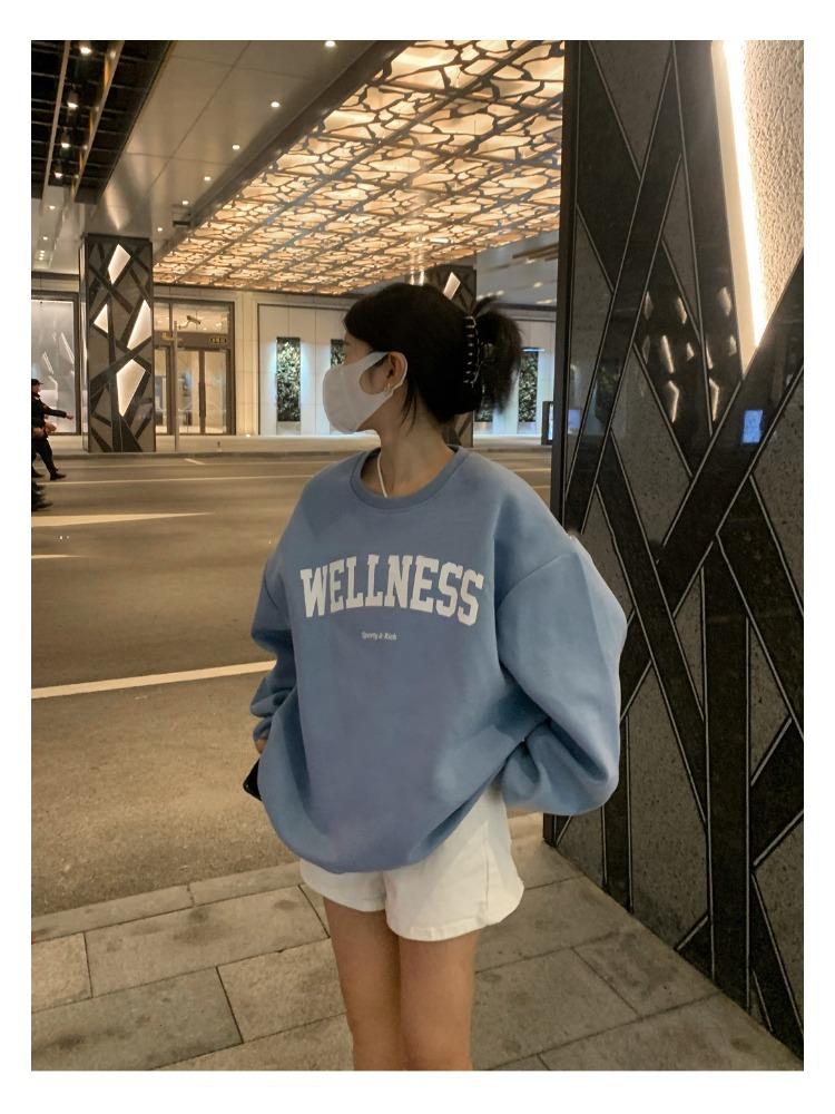 Мягкий свободный повседневный свитшот женский осенне-зимнее пальто с круглым вырезом и длинными рукавами, базовая рубашка, топы, модный ретро-универсальный свитшот