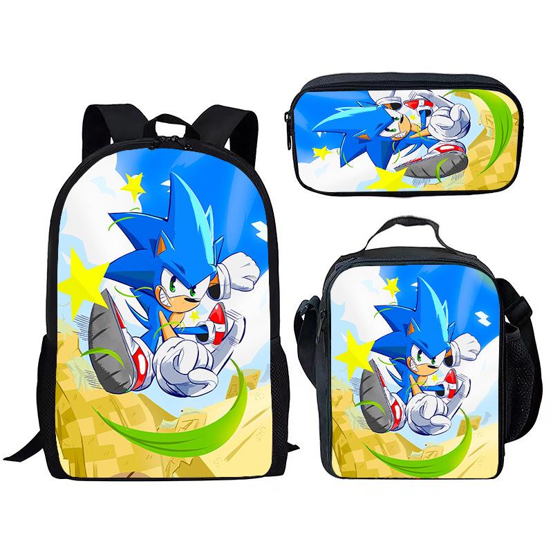 Sonic Backpack Set for Kids 3-Piece Anime School Bag Lunch Bag Pencil Case Elementary Students Gift
