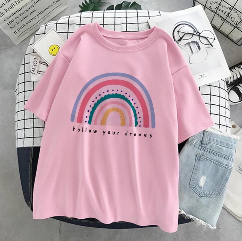 Динозавр Лето Новая Мультяшная Повседневная Панк Женская Футболка с Коротким Рукавом Харадзюку Винтаж Веселая Мода Инс Милая Сладкая Свободная