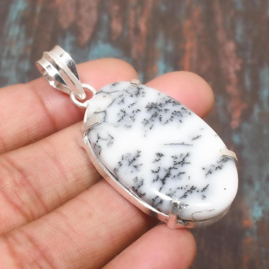 Dendrite Opal Gemstone Handmade 925 Sterling Silver Pendant Jewelry For Her