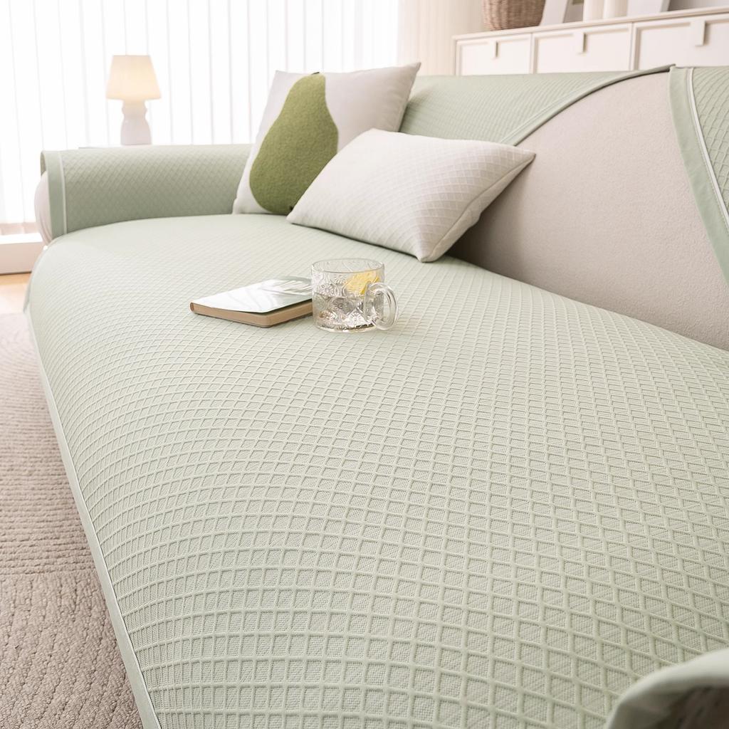 Summer Day Ice Silk Sofa Cushion Cover 2025 New Solid Color Non-slip Cool Sofa Mat Cover Cloth Towel Light Luxury