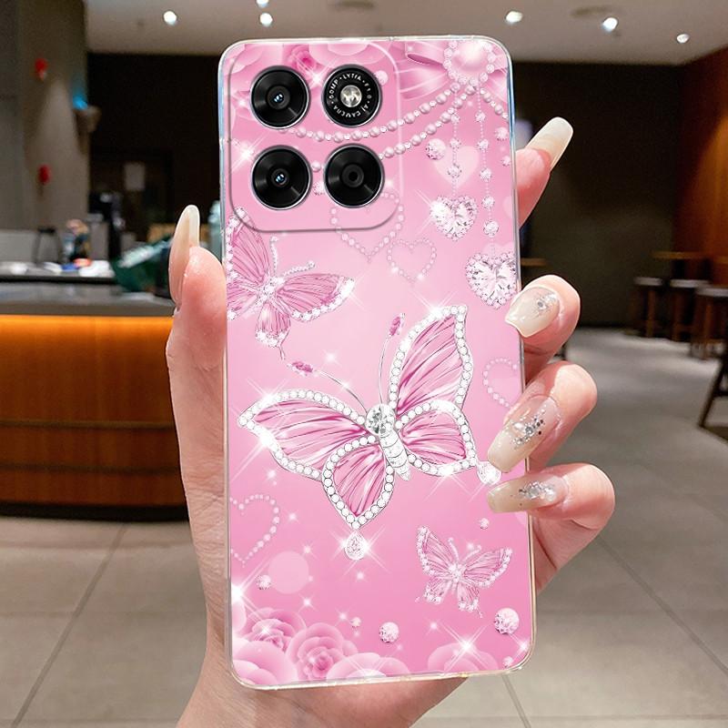 Phone Case For Motorola Moto G67 / Moto G77 Capa Coque Butterfly Bow Protective Casing Transparent Soft Silicone TPU Cover Funda