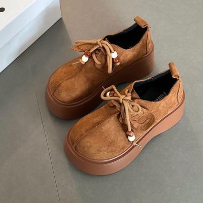 Женская универсальная обувь на толстой подошве, увеличивающая рост, для отдыха, женские ретро лоферы с большим носком, туфли-лодочки с мелким вырезом и закрытым носком