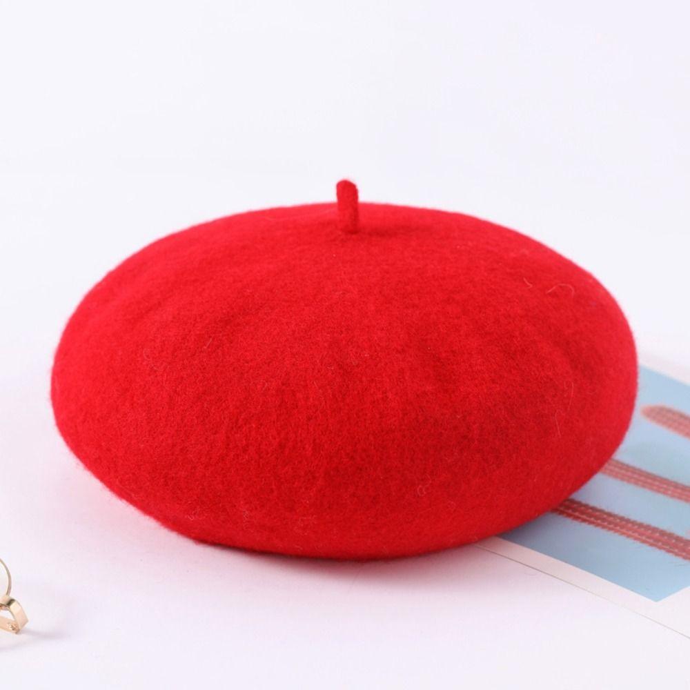 Warm Artist Beret Solid Color Flat Cap French Beanies Female Girls