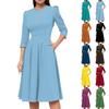 Women's Casual And Fashionable 3/4 Sleeve Pocket With Back Zipper Dress