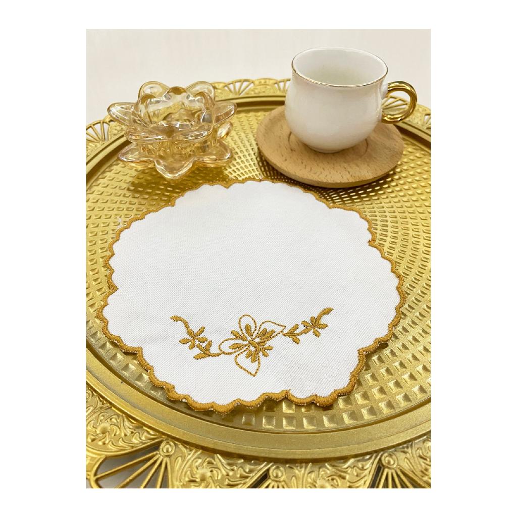 Набор из 6 маленьких льняных салфеток для сервировки кофе с вышивкой в виде бабочек