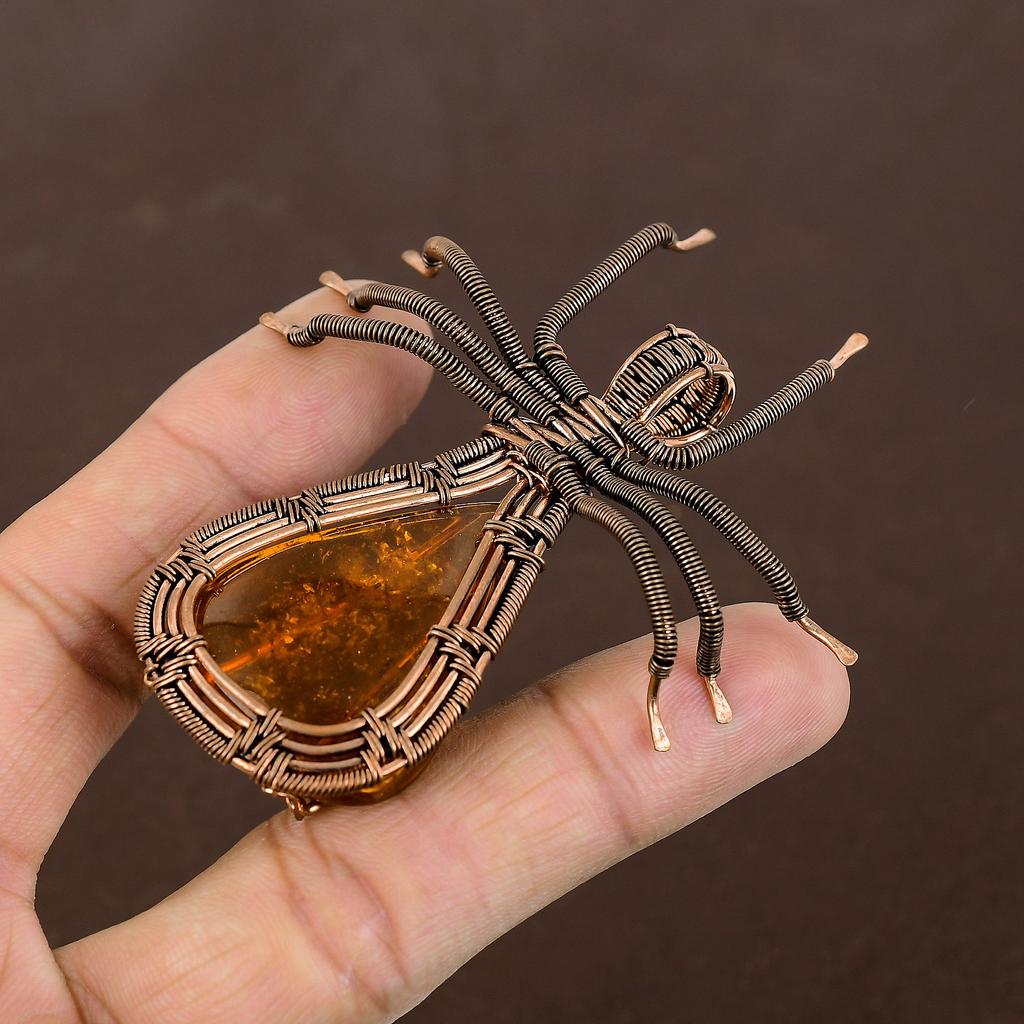 Подвеска-паук из медной проволоки ручной работы из натурального балтийского янтаря с камнем 2,56 дюйма A1H32