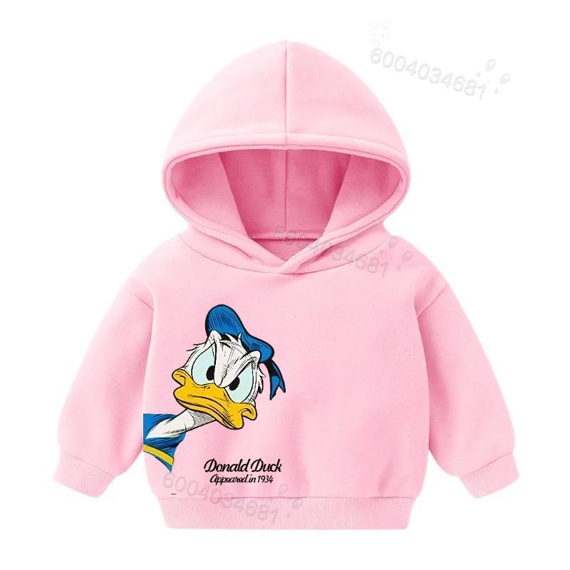 Stylish Kids Hoodie Pullover, Timeless Cartoon Duck Figure With Vintage Text Art Graphic Sweatshirt, Autumn Winter Casual Long Sleeve Top for Children