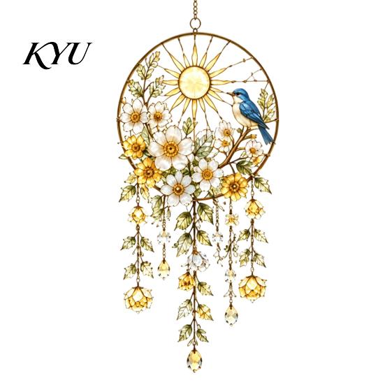 Wind Chimes for Porch Acrylic Flower & Sun/Moon Chimes, Window Hanging Suncatcher Rustic Decor Living Room Balcony, Decorative Pendant Home