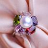 seniko Natural Freshwater Pearl Rings For Women Fashion Female Flower Ring Pearl Jewelry Adjustable Ring