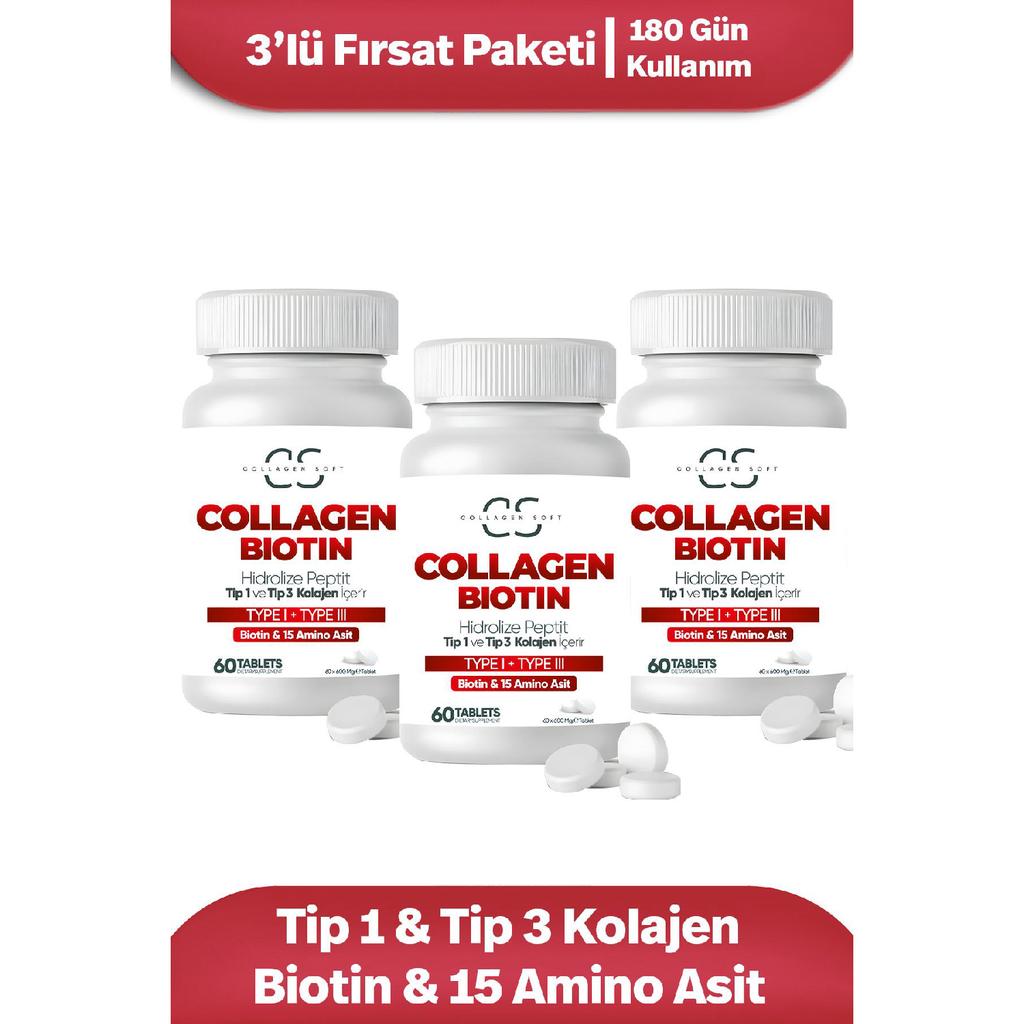 3 -opportunity Hydrolyzed Type 1, Type 3 Collagen Peptides, 60 Tablets Containing Biotin And 15 Amino Acids