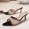 Fashion Aphixta Bling Crystal Mesh High Heels Temperament Sandals Female Summer Peep Toe Party Thin Heeled Slippers Ladies Slip On Shoes