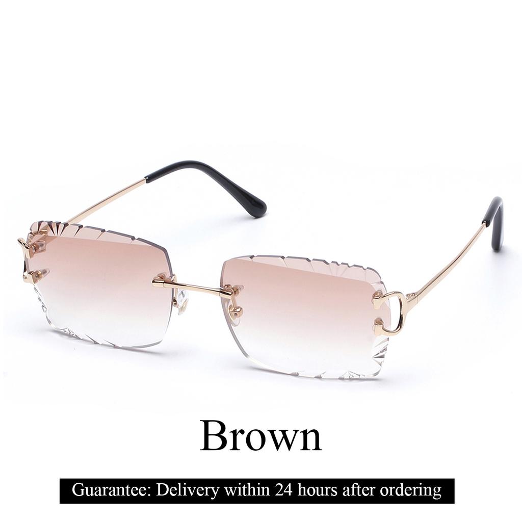 Ruiao Luxury High Quality Rimless Diamond Cut Nylon Lens UV400 Sunglasses Fashion Square Metal Legs Glasses for Men Women