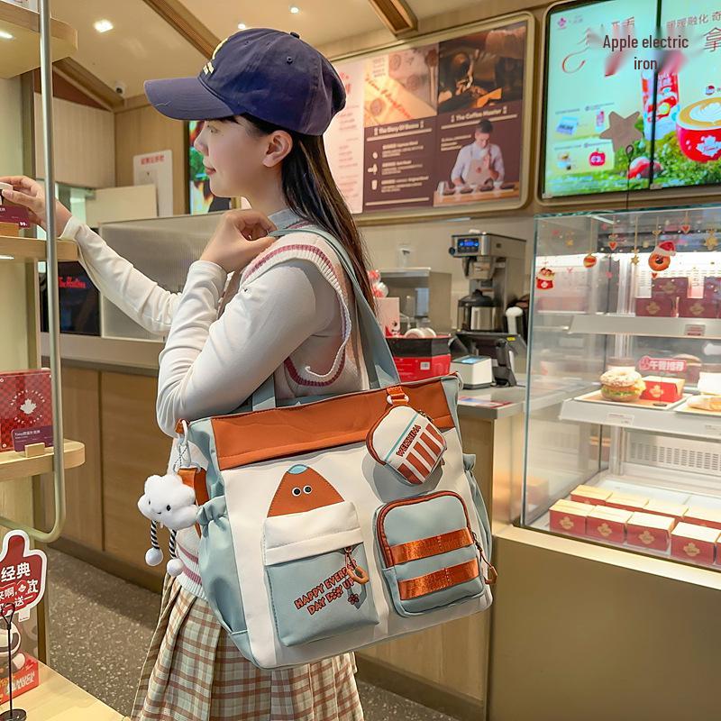 Сумка-тоут кроссбоди в корейском стиле с цветными блоками большой вместимости для студентов