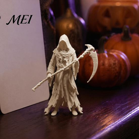 Creepy Collectible Figure Gothic Grim Reaper Figurine, 3D Printed Hooded Statue with Home Decor Sickle, Spooky Robe Decoration for Halloween
