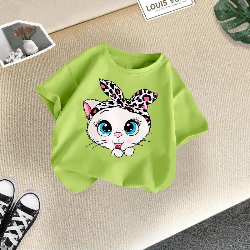 Children's Casual Short-sleeved T-shirt - Summer Girls' Cute Cat T-shirt