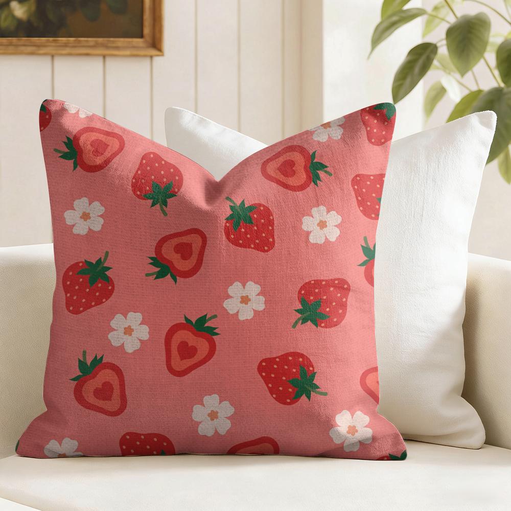 Strawberry Pattern Cushion Cover Natural Linen Pillow Cover DoubleSided Print Cushion Cover for Sofa Home Decor