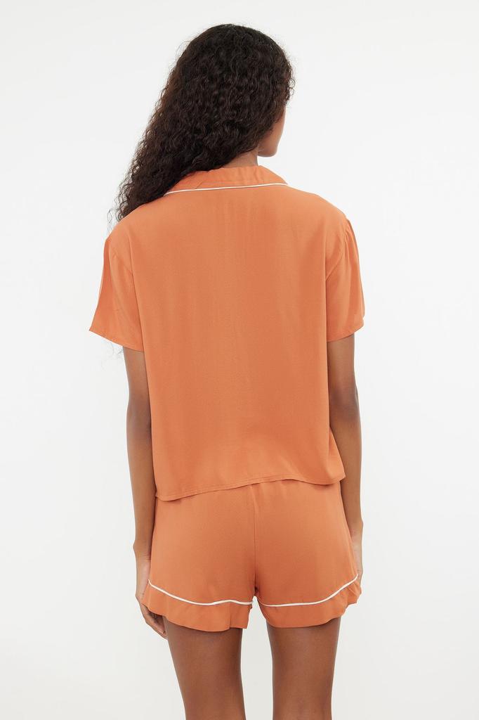 Women's Fashion Viscose Woven Pajama Set with Cinnamon Piping Detail