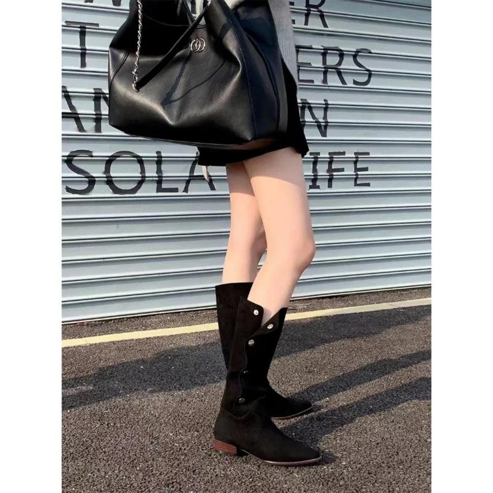 Модные женские ботинки Осень и Зима Новые Остроносые Средней Длины Западные Ботинки Ковбоя Женские Лацкан Плиссированные Наборки Ботинок Женская Обувь Дамы