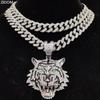Hip Hop 3D Tiger Pendant Necklace with 13mm Crystal Cuban Chain HipHop Iced Out Bling Necklaces Men Women Fashion Charm Jewelry
