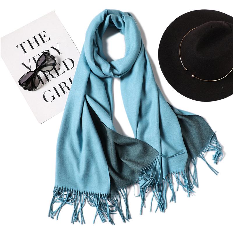 2024 European And American New Solid Color Versatile Autumn/Winter Double Color Imitation Cashmere Scarf Women'S Warm Big Shawl Neck