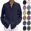 A Man In A Four-season Cotton And Linen Long-sleeved, Lapel, Loose Button Cotton And Linen Cardigan Shirt