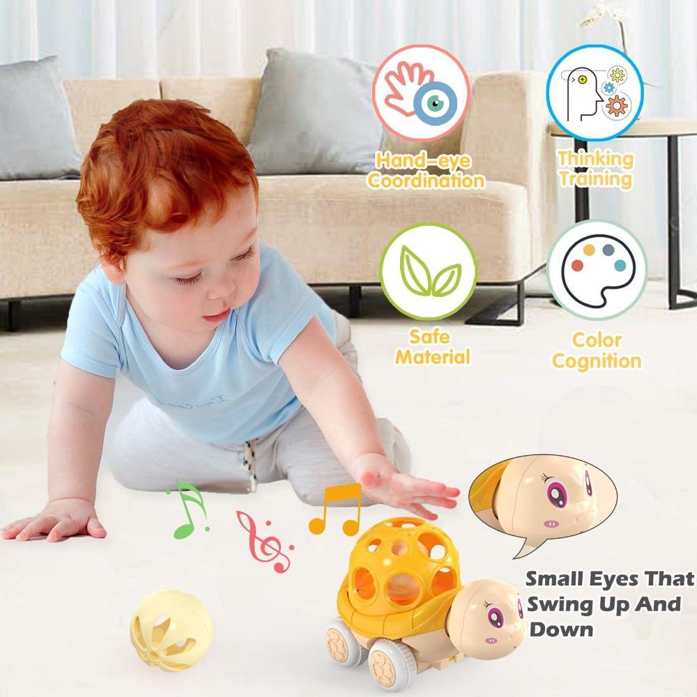 Soft Rubber Baby Car Toy Friction Powered Rattle Roll Cars Inertia Pull Back Car for 1-3 Years Old