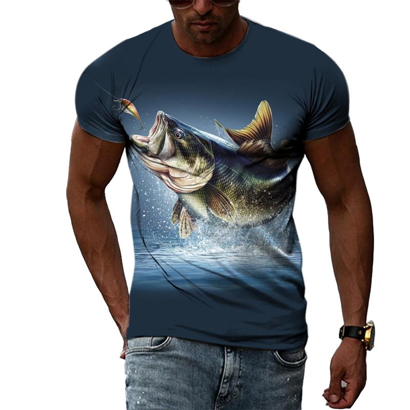 Футболка с 3D принтом для рыбалки, летняя мужская уличная крутая одежда с круглым вырезом, повседневные красивые топы с короткими рукавами в стиле хип-хоп