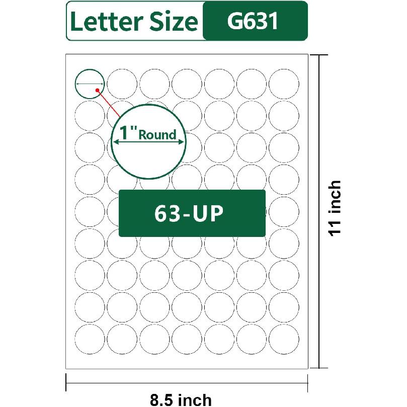 1 inch Round Labels Printable,Matte White Circle Labels 1 inch for Printer,1" Small Printable Stickers,1" Blank Round Sticker Paper,25 Sheets,1575