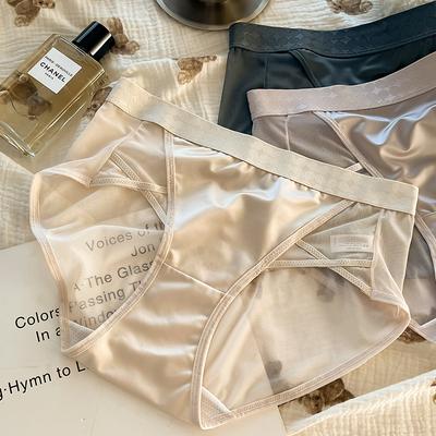 Плюс размер женское летнее тонкое новое чистое сексуальное скользящее атласное сетчатое нижнее белье со средней талией