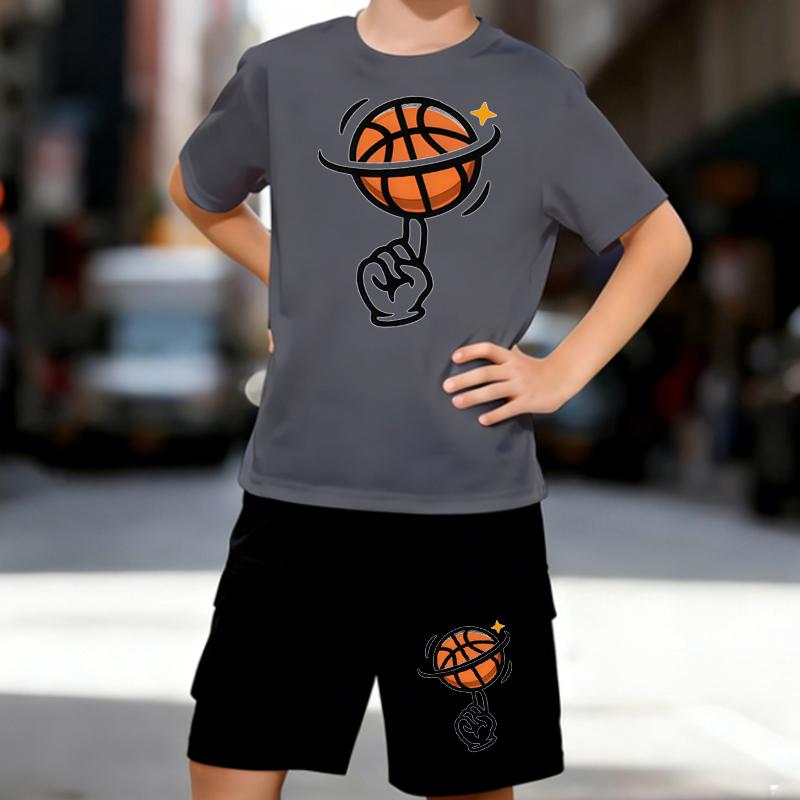 Boys 2 Piece Mountain Biking Print Outfit, Short Sleeve T-Shirt and Shorts Set for Kids Age 5-14,Black and White Sporty Casual Summer Clothes