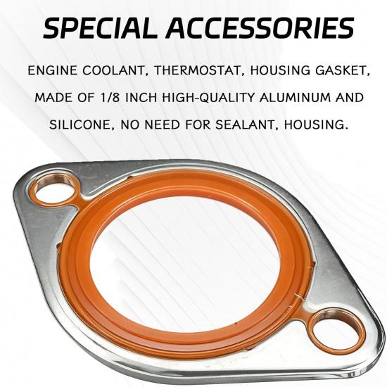 Thermostat Housing Gasket For SBC, Car Thermostat Water Neck Housing Gasket Engine Coolant Outlet Silicone Seal Spacer Replacement With 1/8" Aluminum
